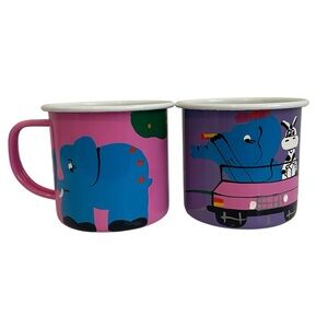 New Lumela Afrika Hand-Painted Jungle Enamel & Metal Mug Set Purple & Pink